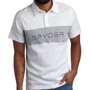 Spyder Mens Polo Shirts - Soft Breathable Cotton Casual Short Sleeve Polo Shirt - Collared Golf Shirts for Men - Color White Colorblock - Size Large