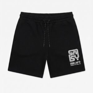 Sinsay Mens Black Graphic Cotton Terry Shorts | Soft Summer Casual Shorts